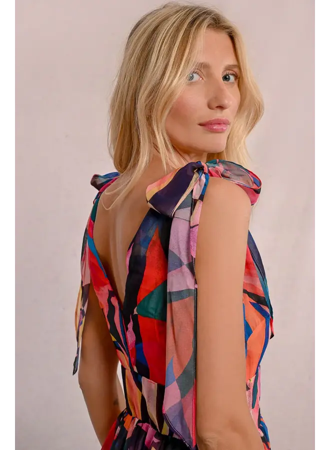 Tie Strap V-Neck Dress Multicolor Donna