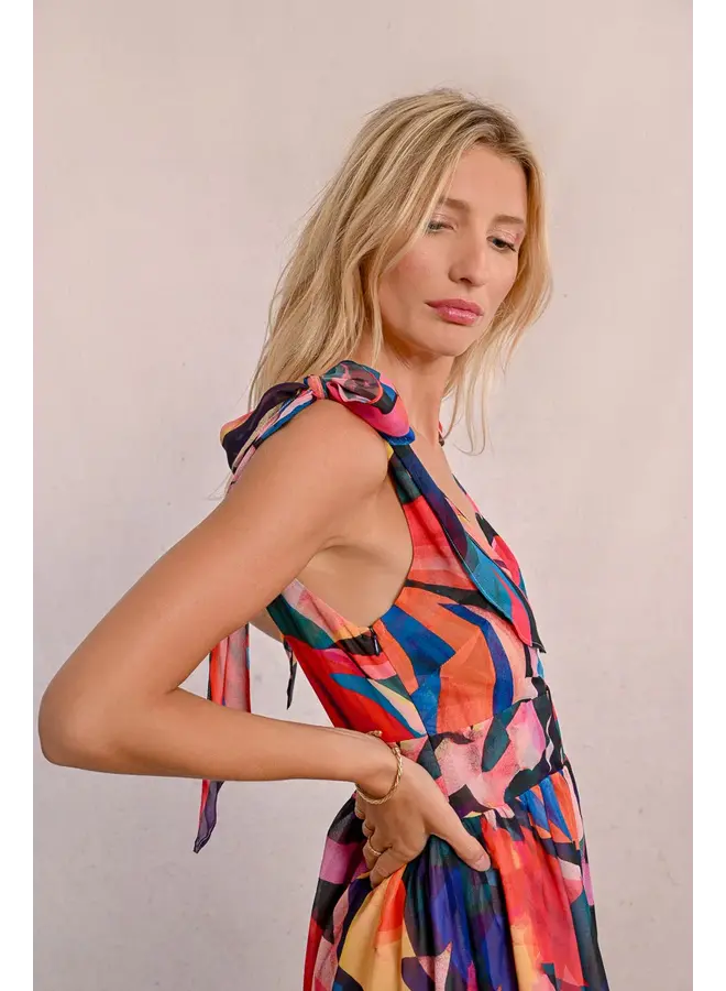 Tie Strap V-Neck Dress Multicolor Donna