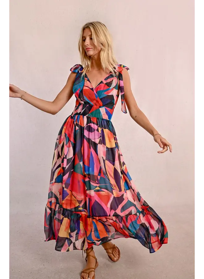Tie Strap V-Neck Dress Multicolor Donna
