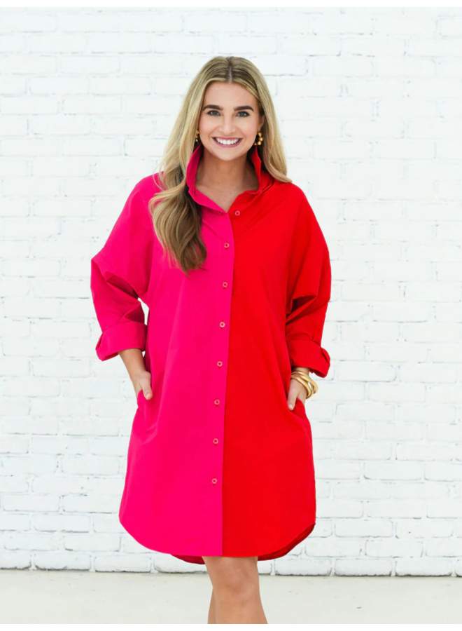 Carter Contrast Dress Hot Pink and Red