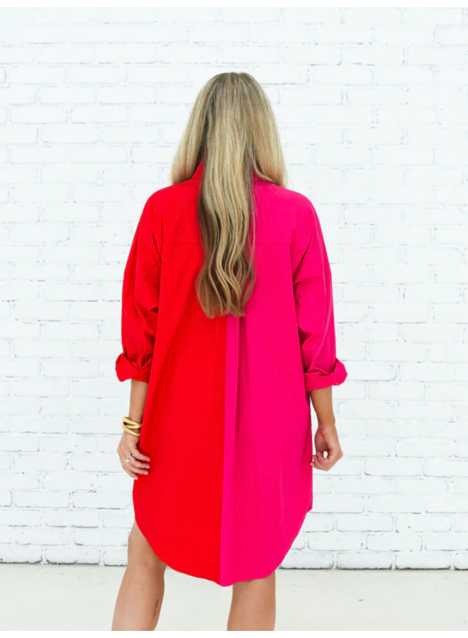 Carter Contrast Dress Hot Pink and Red