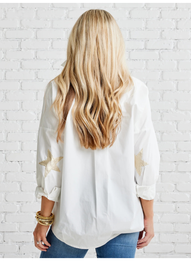 Preppy Top Leather Star Elbow Patch White