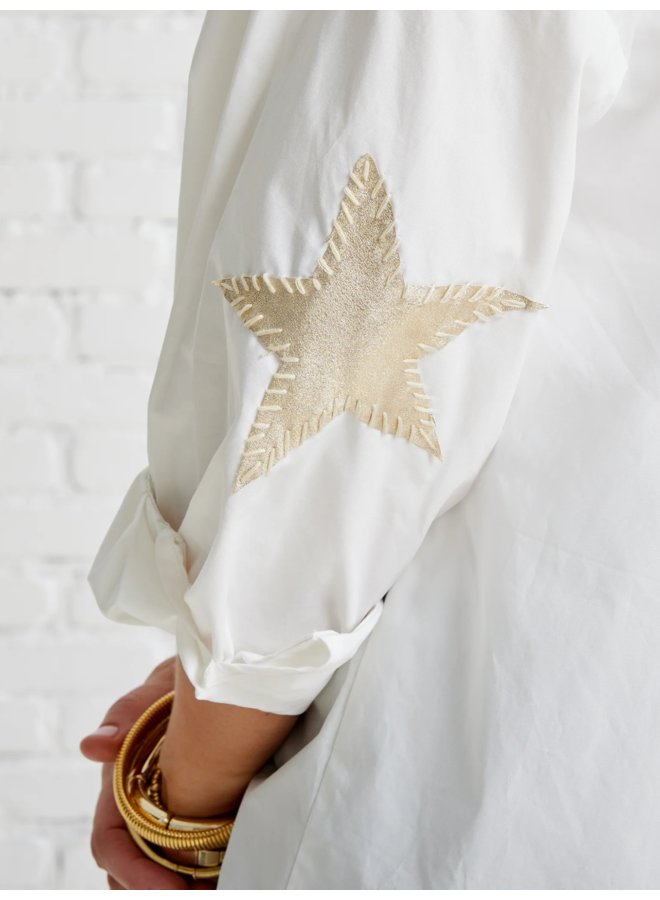Preppy Top Leather Star Elbow Patch White