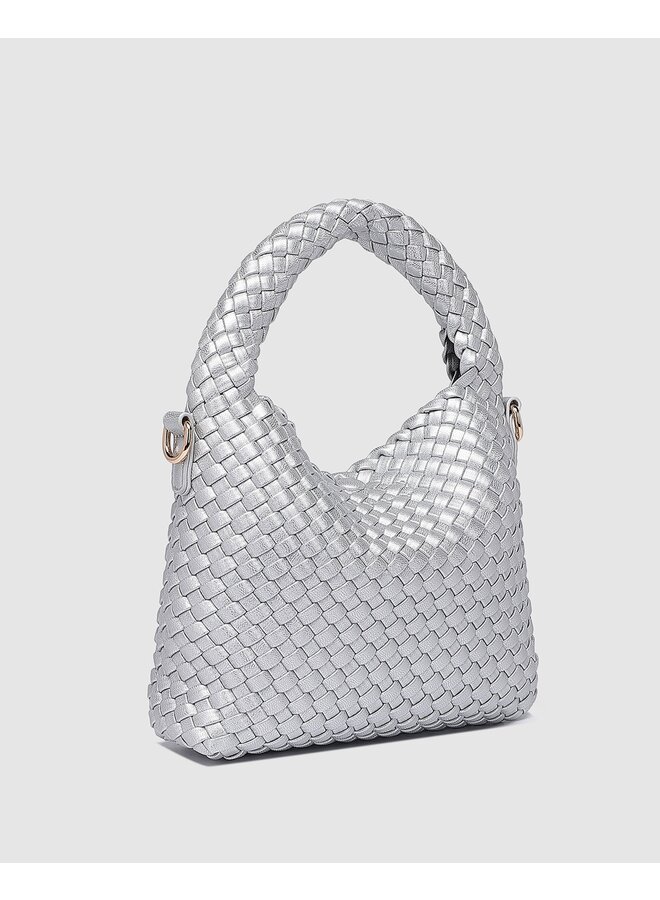 Gabby Mini Woven Shoulder Bag Silver