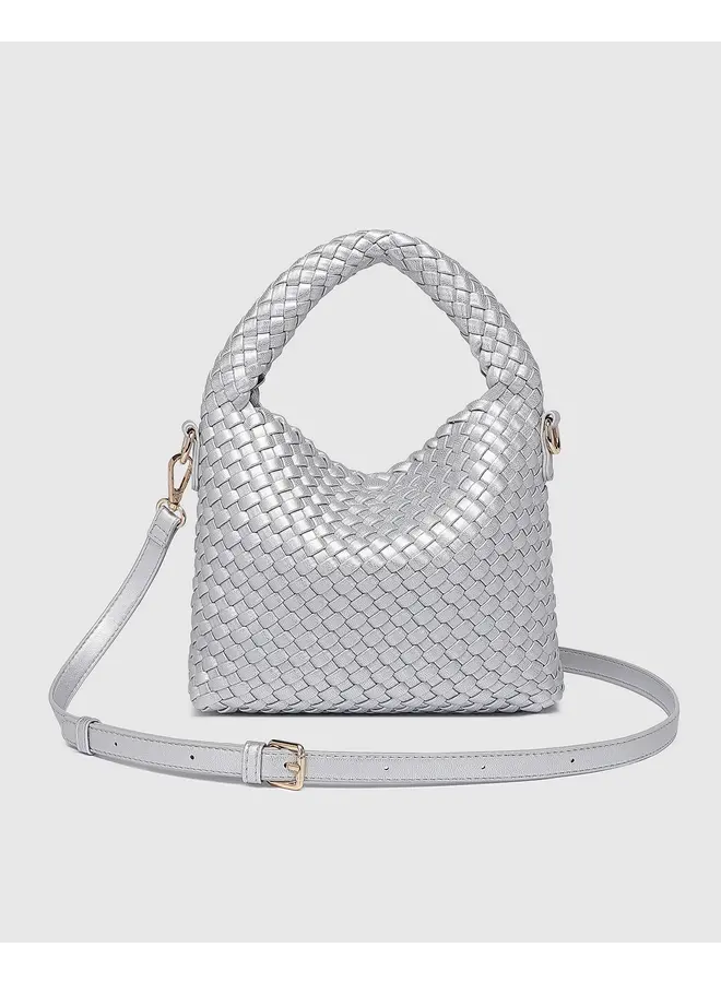 Gabby Mini Woven Shoulder Bag Silver
