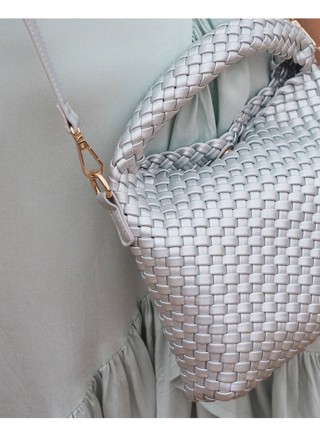 Gabby Mini Woven Shoulder Bag Silver