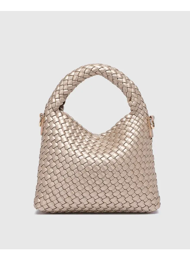 Gabby Mini Woven Shoulder Bag Pink Champagne