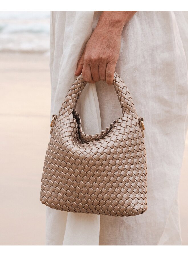 Gabby Mini Woven Shoulder Bag Pink Champagne