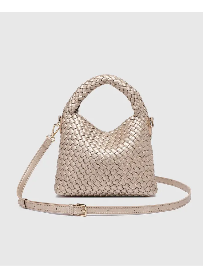 Gabby Mini Woven Shoulder Bag Pink Champagne