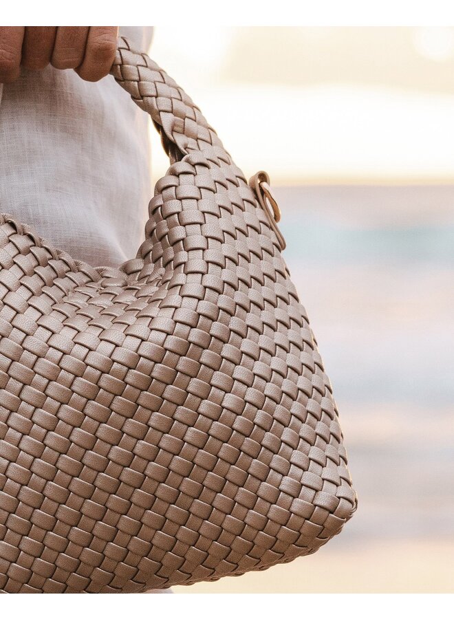 Gabby Mini Woven Shoulder Bag Pink Champagne