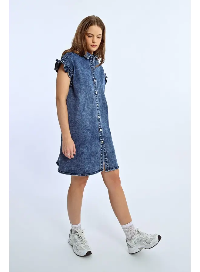 Button Down Dress Denim Blue