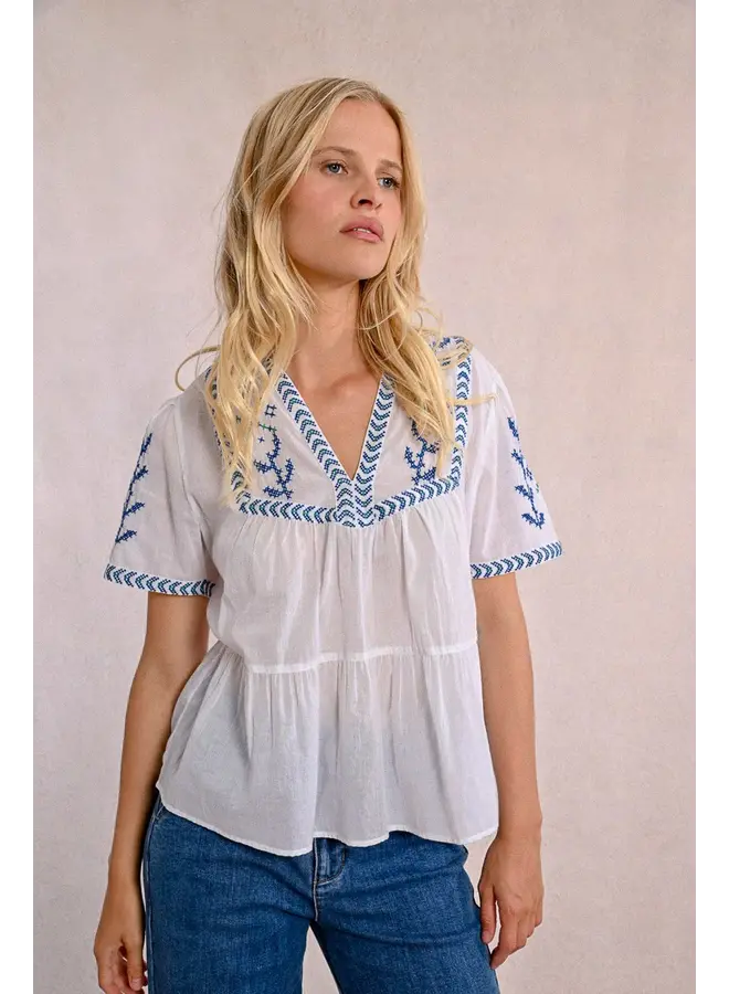 Embroidered Poplin Top White
