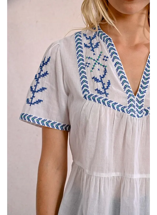 Embroidered Poplin Top White
