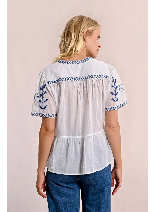 Embroidered Poplin Top White