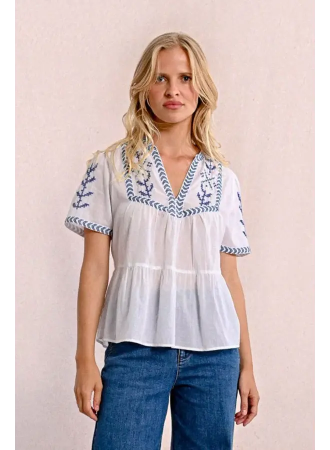 Embroidered Poplin Top White