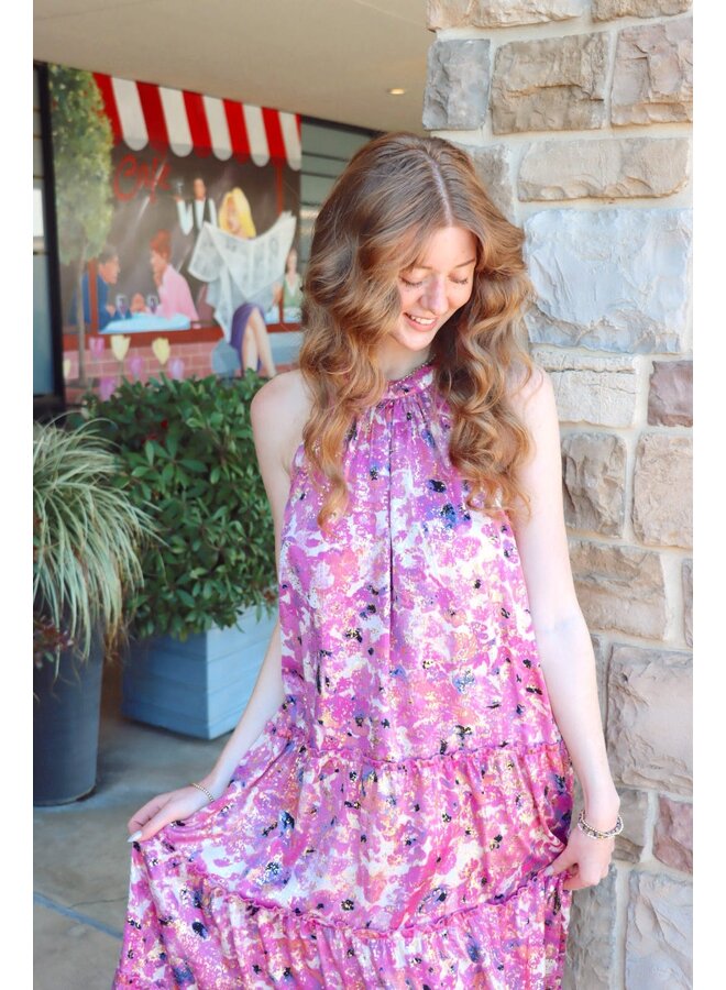 Halter Top Shimmer Dress Pink Celeste