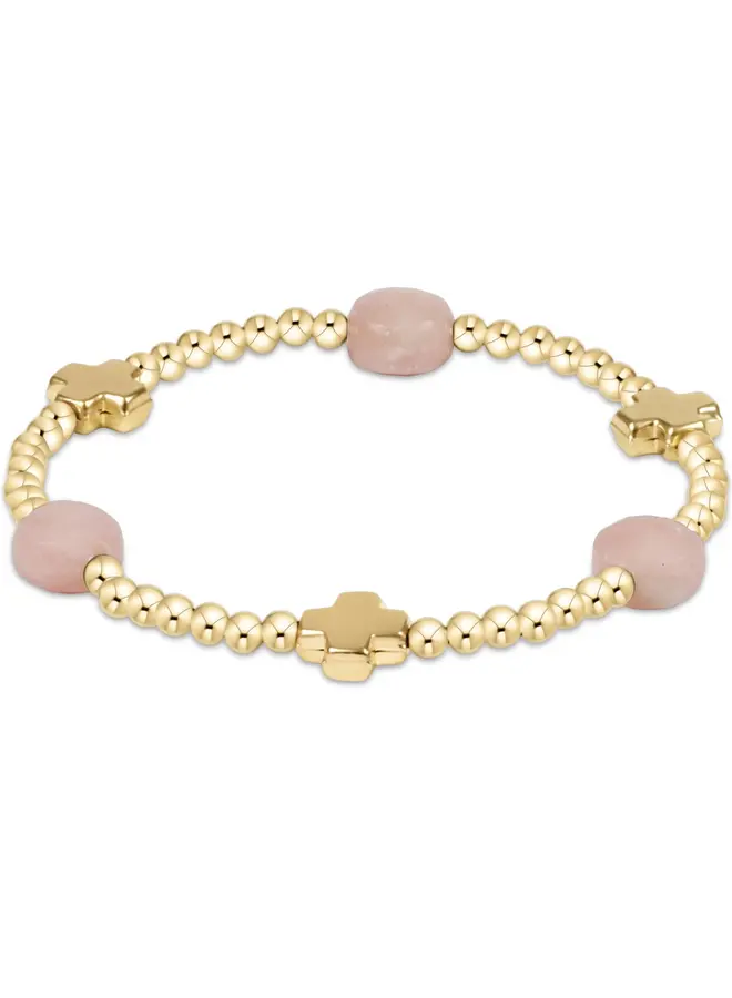 Signature Cross Admire Gold Pattern 3mm Bead Bracelet Pink Opal