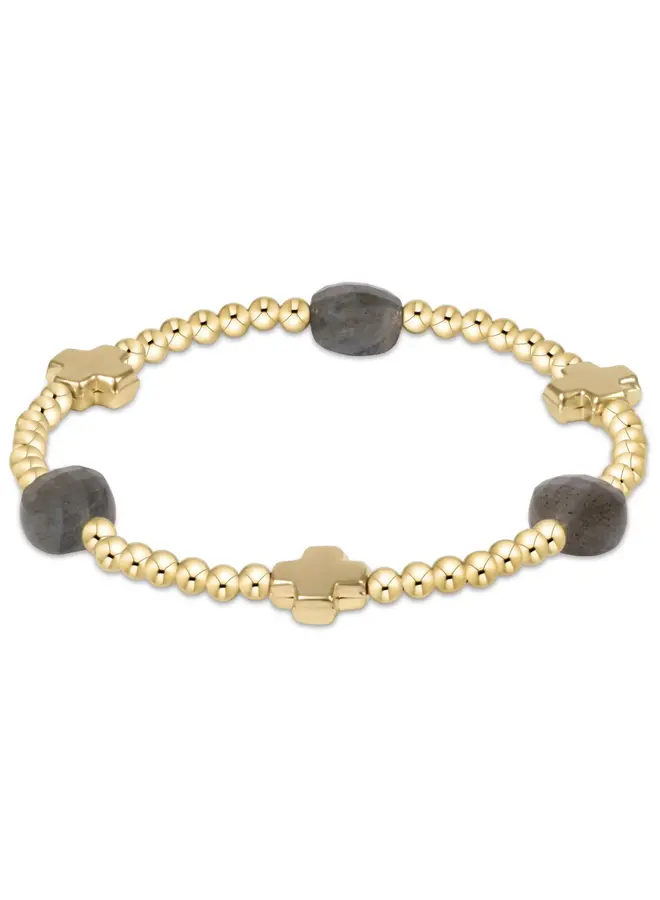Signature Cross Admire Gold Pattern 3mm Bead Bracelet Labradorite
