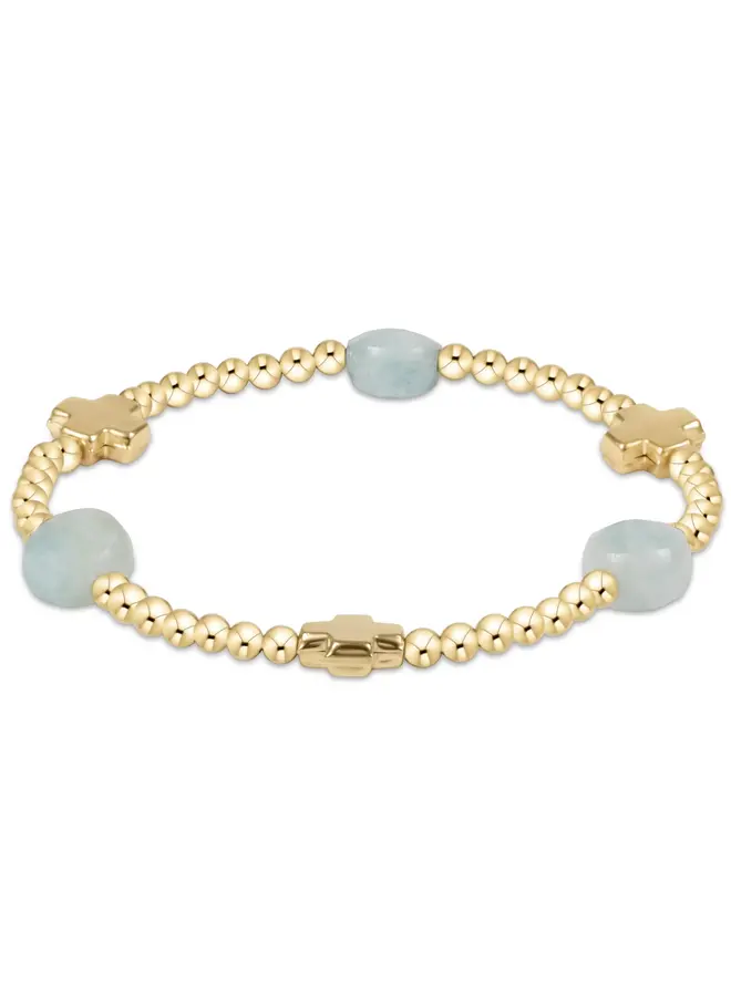 Signature Cross Admire Gold Pattern 3mm Bead Bracelet Aquamarine