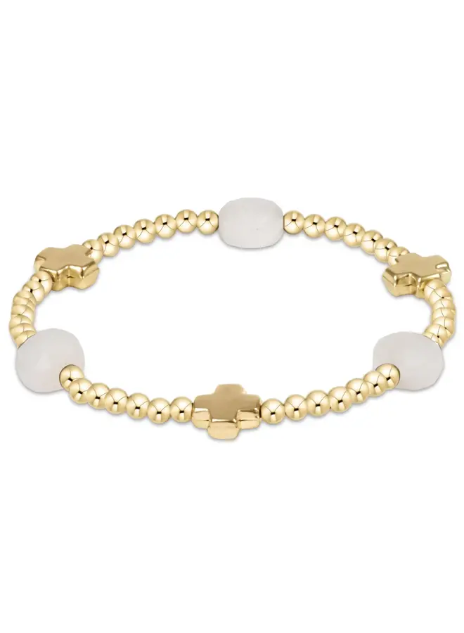 Signature Cross Admire Gold Pattern 3mm Bead Bracelet Moonstone