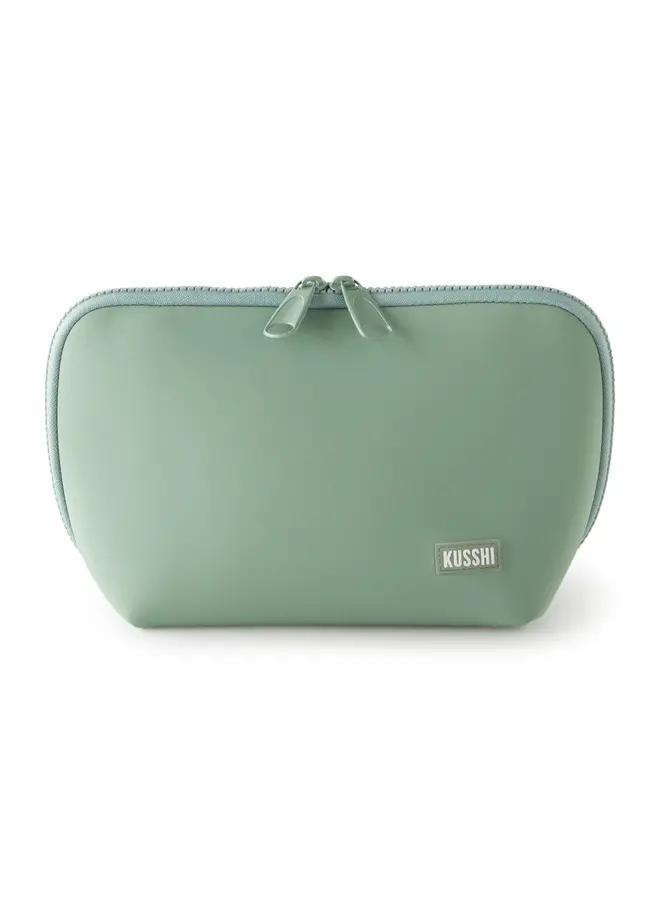 Makeup Bag Neoprene Sage with Coral Rose