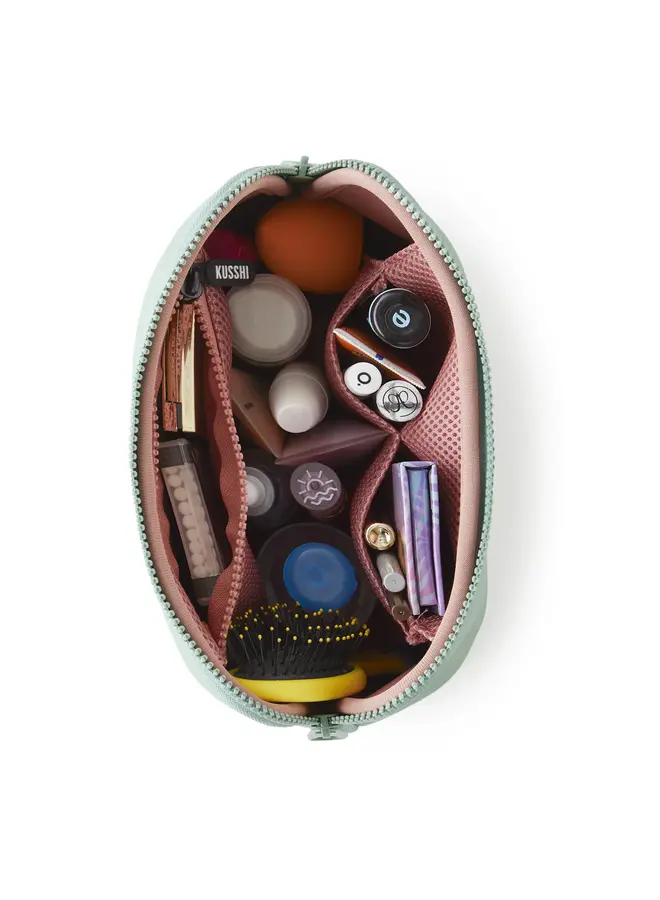 Makeup Bag Neoprene Sage with Coral Rose