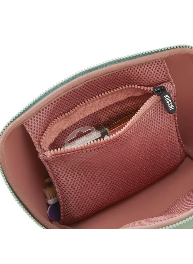 Makeup Bag Neoprene Sage with Coral Rose