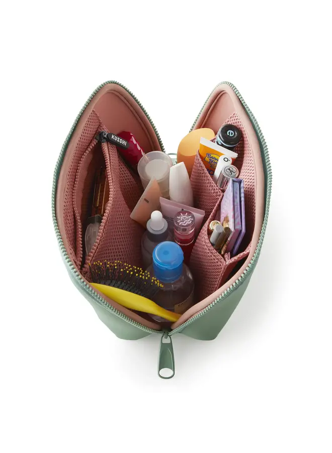 Makeup Bag Neoprene Sage/Coral Rose