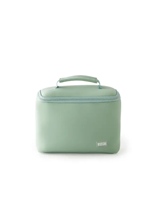 Small Train Case Neoprene Sage with Coral Rose