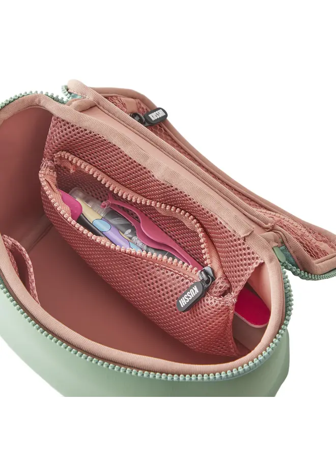 Small Train Case Neoprene Sage with Coral Rose