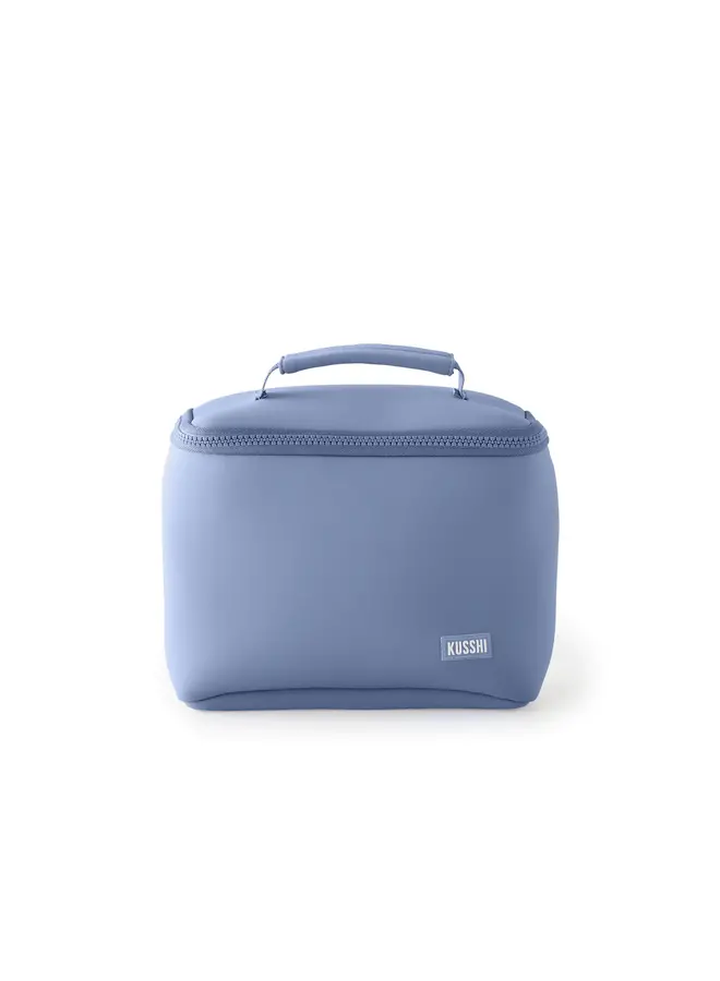 Small Train Case Neoprene Pearl Blue with Sand Pink