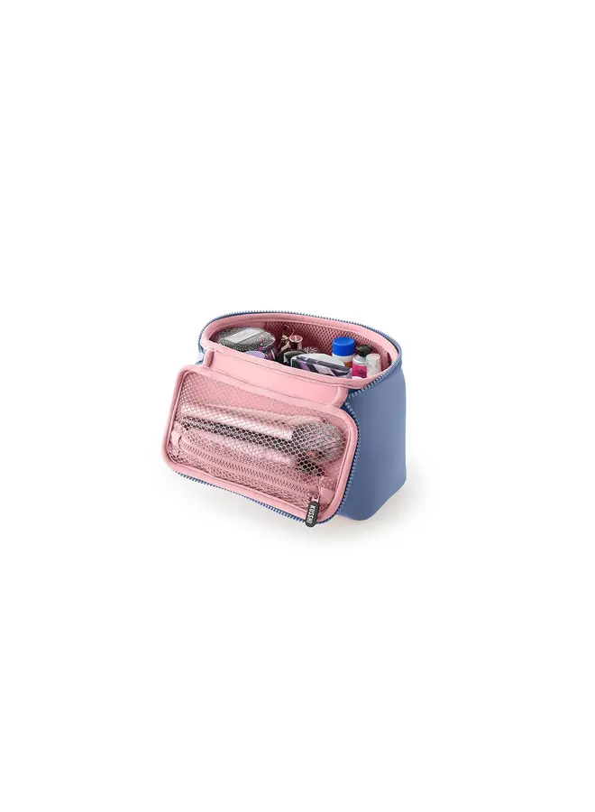 Small Train Case Neoprene Pearl Blue with Sand Pink