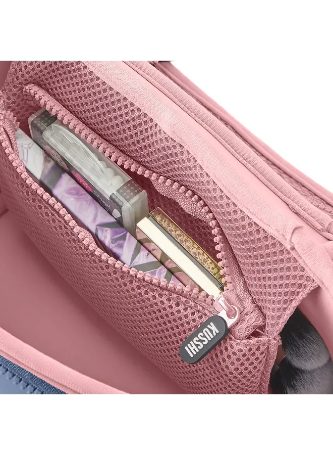 Small Train Case Neoprene Pearl Blue with Sand Pink