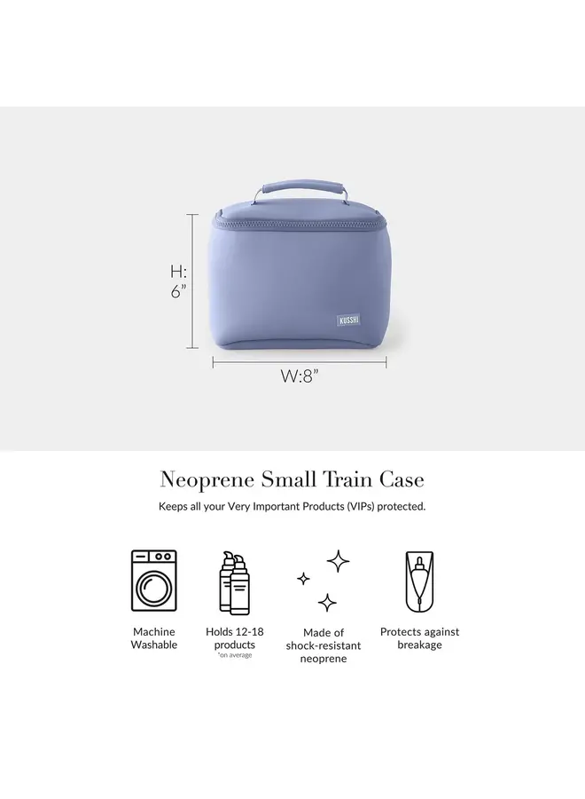 Small Train Case Neoprene Pearl Blue with Sand Pink