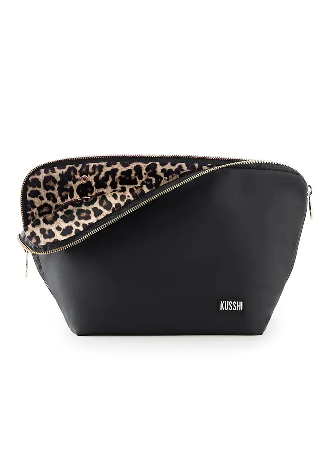 Vacationer Makeup Bag Satin Black with Leopard