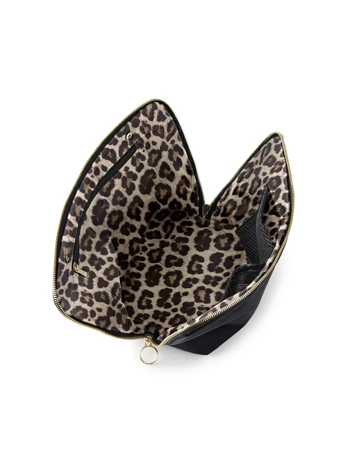 Vacationer Makeup Bag Satin Black with Leopard