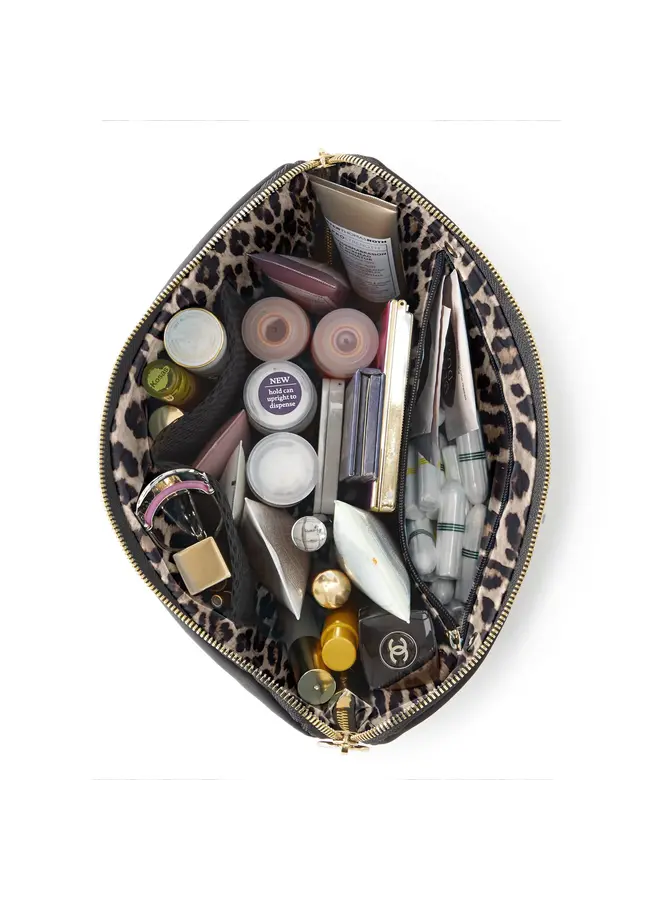 Vacationer Makeup Bag Satin Black with Leopard