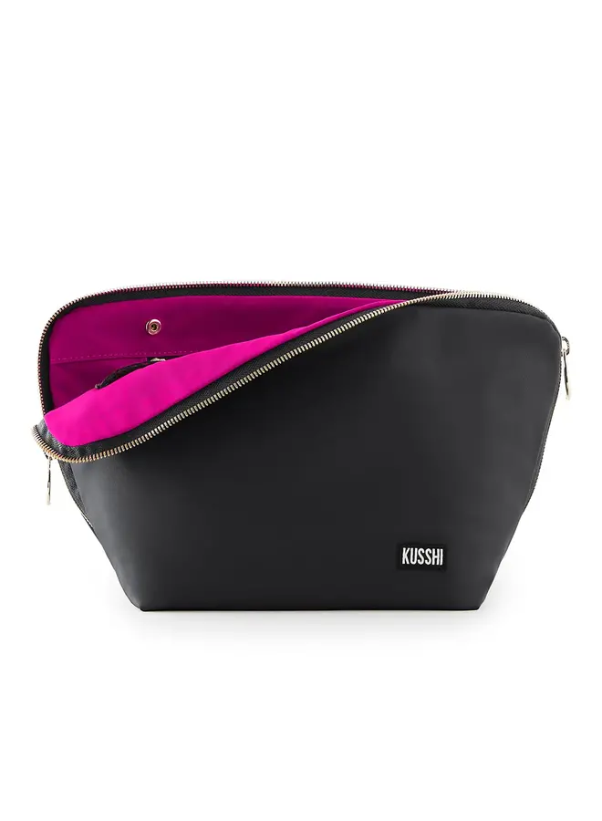 Vacationer Makeup Bag Satin Black with Pink