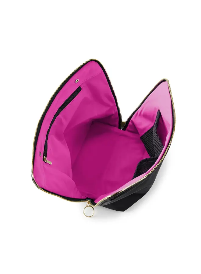 Vacationer Makeup Bag Satin Black with Pink