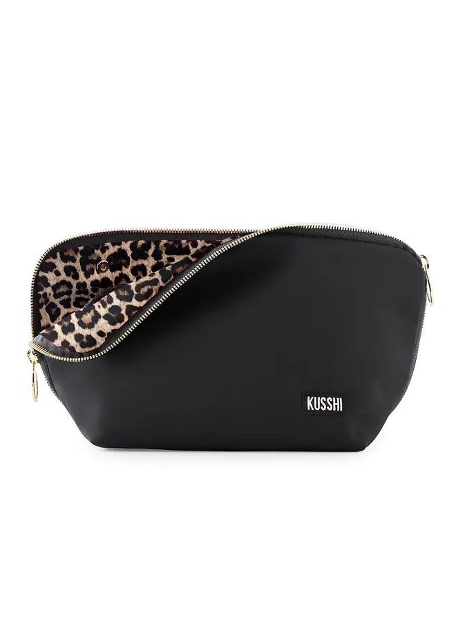 Signature Makeup Bag Black with Leopard