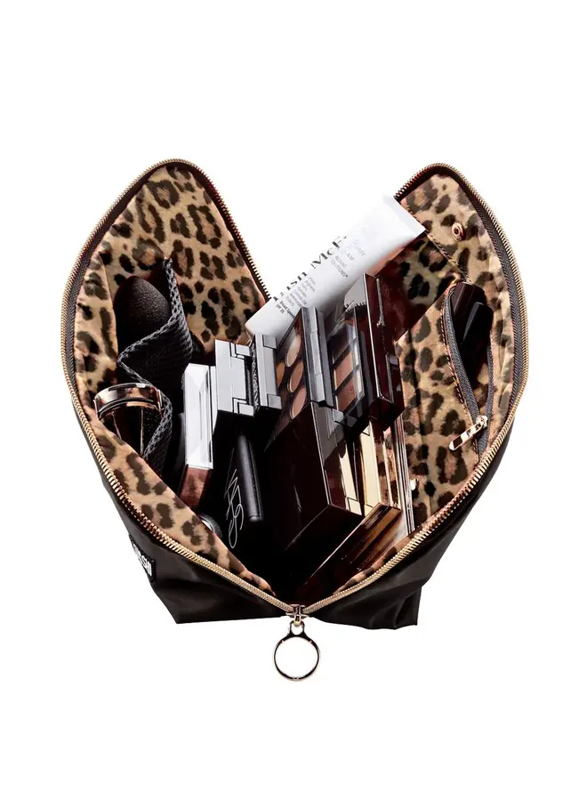 Signature Makeup Bag Black with Leopard