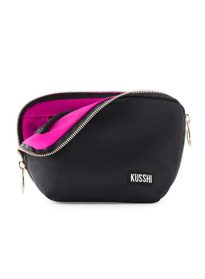 Everyday Makeup Bag Satin Black with Pink