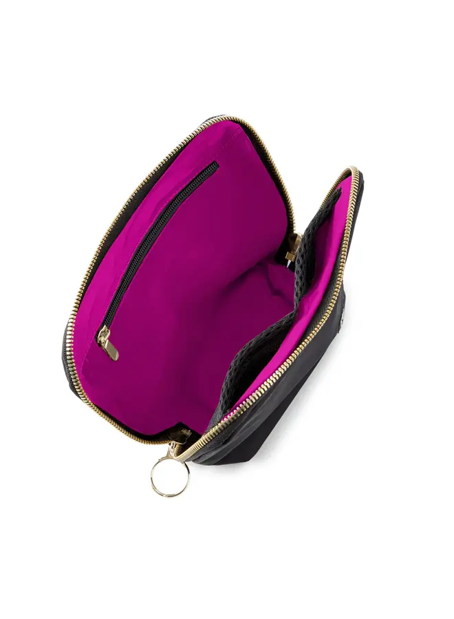 Everyday Makeup Bag Satin Black with Pink