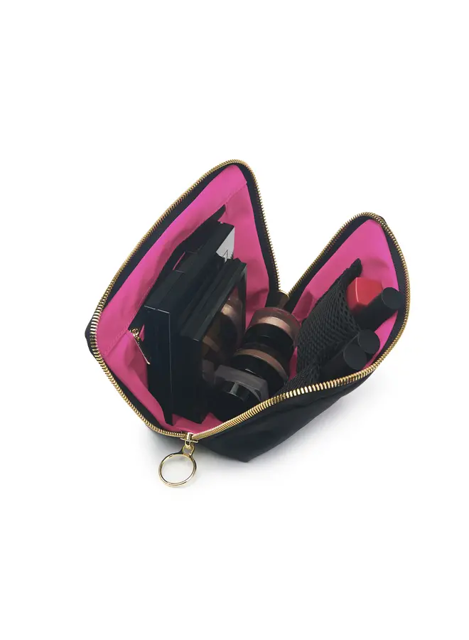 Everyday Makeup Bag Satin Black/Pink