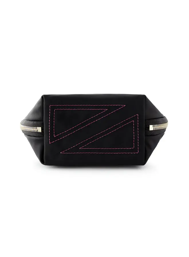 Everyday Makeup Bag Satin Black with Pink