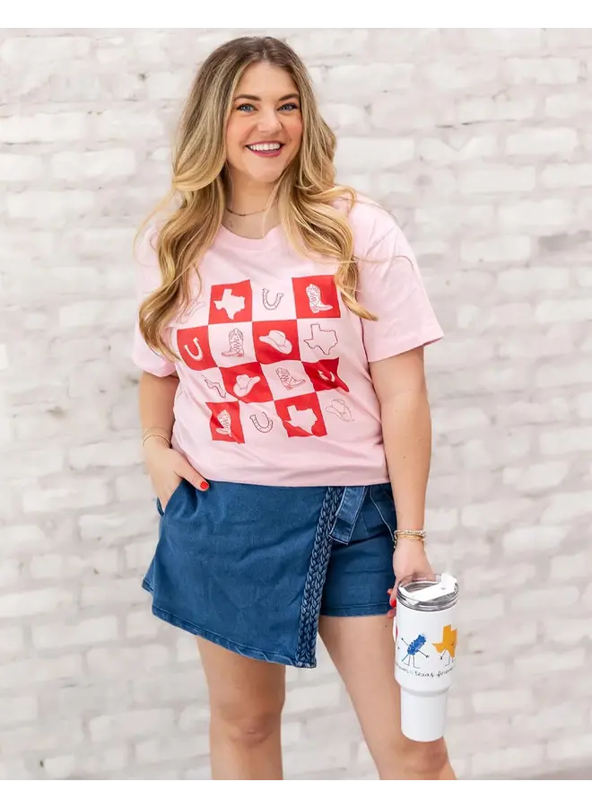 Texas Western Checkerboard Tee Blush