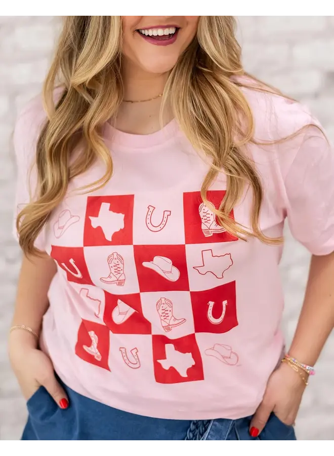 Texas Western Checkerboard Tee Blush