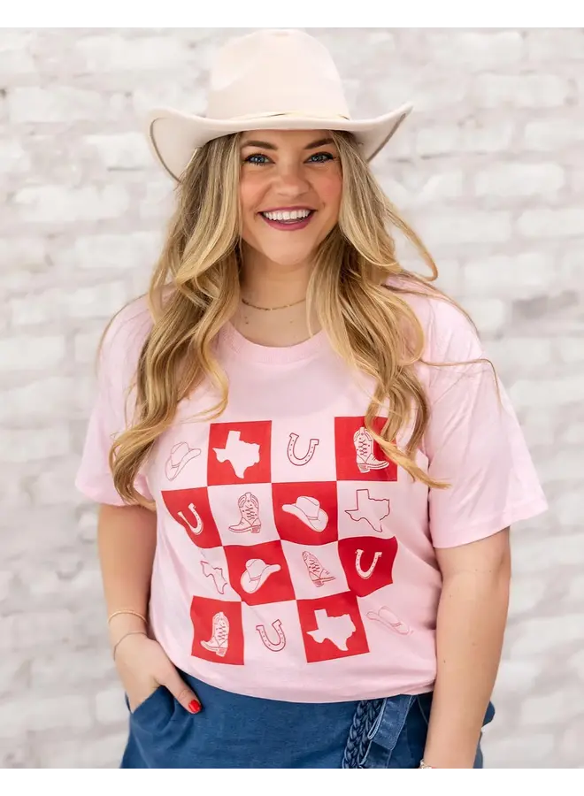 Texas Western Checkerboard Tee Blush