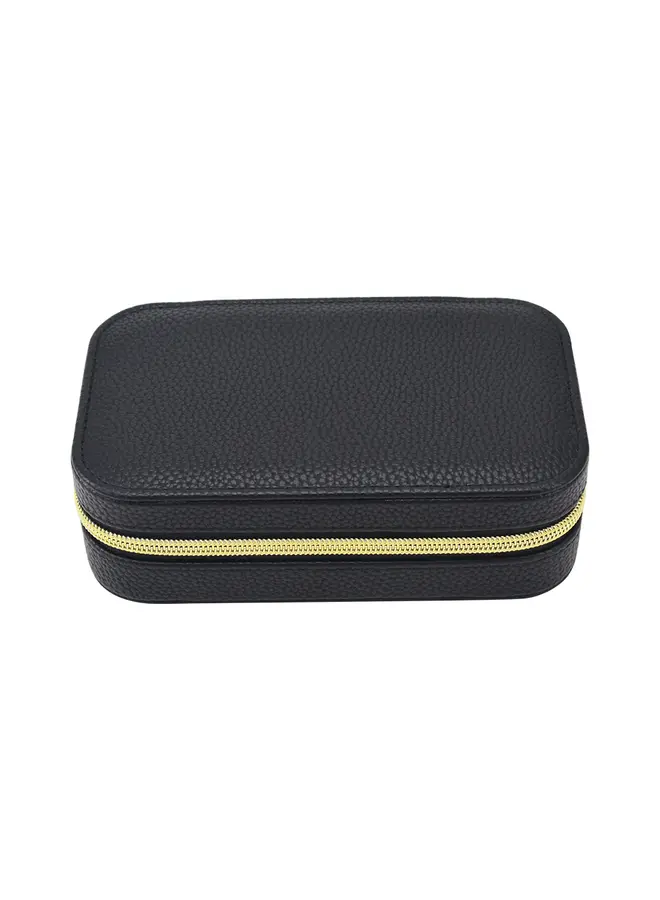 Leah Rectangle Travel Jewelry Case Black