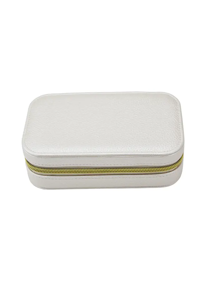 Leah Rectangle Travel Jewelry Case Pearl White